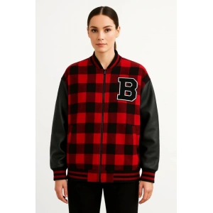 Kolları Suni Deri Içi Astarlı Oduncu Kolej Içi Ceket - Bordo