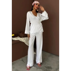 Kruvaze Model Klasik Pantolonlu Çupra Keten Takım 10191