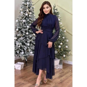 Lacivert Bel Detaylı Elbise