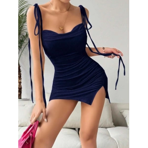 Kadın Lacivert Fantezi Sırt Dekolteli Midi Club Elbisesi 5033