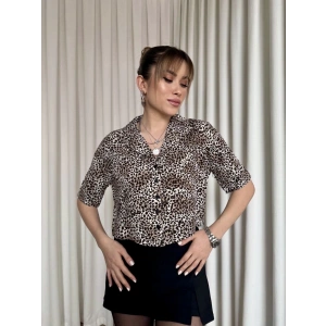Leopar desenli crop gömlek