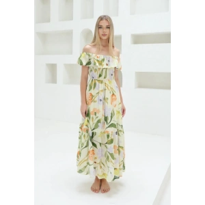 Madonna Yaka Elbise - Yeşil - Ekru