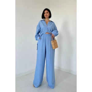 Mavi Alice Gömlek Ve Bol Kesim Pantolon Takım