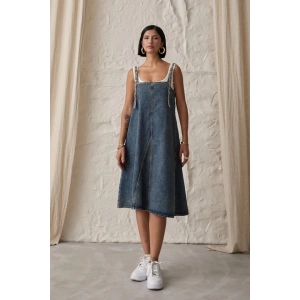 Mavi Askı Aparatlı Kot Elbise