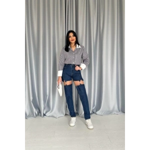 Mavi Askılı İki Parça Jeans Pantolon