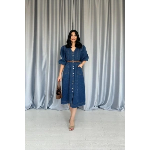 Mavi Balon Kol Kot Elbise