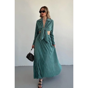 Mint Fitilli Gömlek Ve Uzun Etek Takım