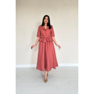 Moccah İnce Kemerli Fırfırlı Ceket Ve Büzgülü Etek Takım