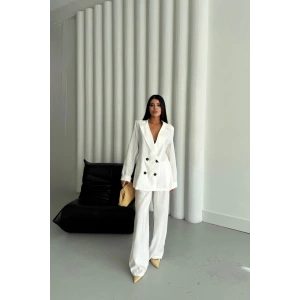 MODAL 4 DÜĞME ASTARSIZ CEKET - PANTOLON TAKIM - Beyaz