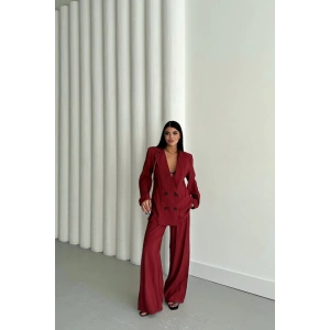 MODAL 4 DÜĞME ASTARSIZ CEKET - PANTOLON TAKIM - Bordo