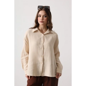 Müslin Uzun Kol Gömlek - Bej