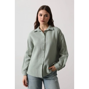 Müslin Uzun Kol Gömlek - Haki