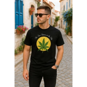 Ön Ve Arka Baskılı Oversize Bisiklet Yaka T-shirt- Siyah