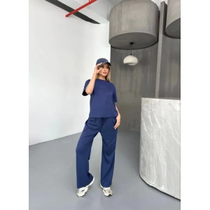 Osy Modal Yumuşak Dokulu Kumaş Kısa Kollu Bluz Rahat Pantalon Ikili Takım- Lacivert