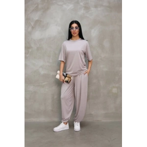 Osy Modal Yumuşak Dokulu Kumaş Oversize Bisiklet Yaka T-shirt Jogger Eşofman Altı Eşofman Takımı - Gri