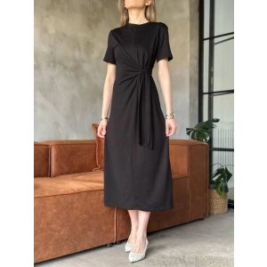 Osy Modal Yumuşak Dokulu KumaşYandan Bağlamalı Elbise - Siyah