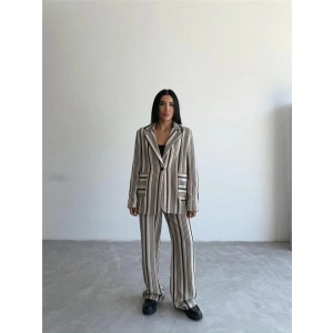 OTTOMAN ÇİZGİLİ CEKET-PANTOLON TK - Bej