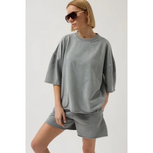 Oversize Lazer Kesim Bisiklet Yaka T-Shirt