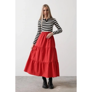 Pamuklu Beli Lastikli Etek - Kırmızı