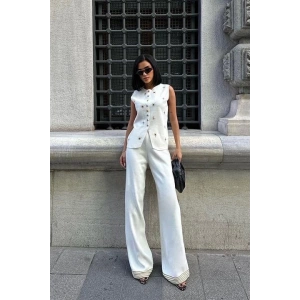 Paulo Gold Düğmeli Yelek Pantolon Takım 9976