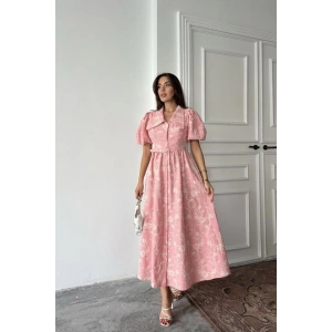 Pembe Bebe Yaka Balon Kollu Elbise