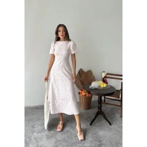 Pembe Dijital Baskılı Atlas Elbise