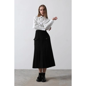 Pileli Kontrast Gömlek Elbise - Beyaz