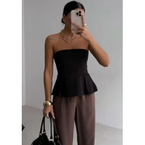 Pileli Straplez Bluz