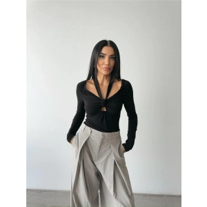 SANDY BODYSUİT ÖNDEN BAĞLAMA DETAYLI - Siyah