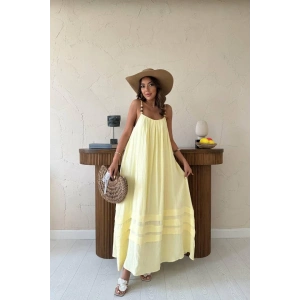 Sarı Askılı Müslin Elbise