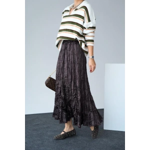 Saten Uzun Etek - KAHVE