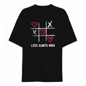 Sevgililer Günü İçin Özel Tasarım Love Always Wıns Baskılı T-shirt - Siyah