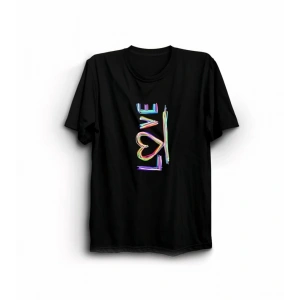 Sevgililer Günü İçin Özel Tasarım Love Baskılı T-shirt - Siyah