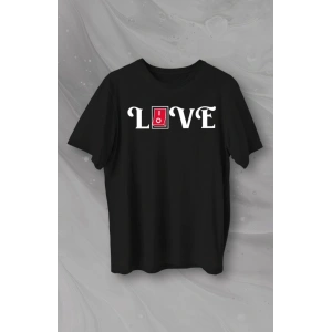 Sevgililer Günü İçin Özel Tasarım Love Baskılı T-shirt - Siyah