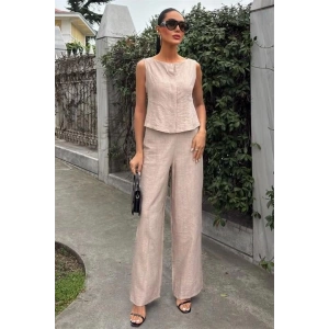 Sıfır Kollu Bluz Batik Desenli Pantolon İkili Takım 10181-08