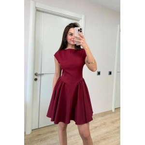 Sırt Dekolteli Çan Detaylı Mini Elbise - Bordo