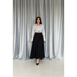 Siyah Yanları Büzgülü Uzun Etek