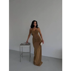 Straplez Simli Uzun Elbise