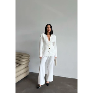 TASARIM CEKET-PANTOLON TAKIM METAL DÜĞME DETAYLI - Beyaz
