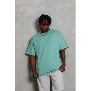 Unisex Oversize Düz Bisiklet Yaka T-Shirt - Mint Yeşili