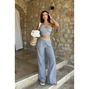 Vesna Keten Çizgili Crop Takım 9806-0025