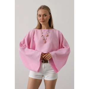 YARASA KOLLU CROP BLUZ - Pembe