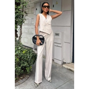 Yeleği Çapraz Detay Düğmeli Cepli Yelekli Takım 10150