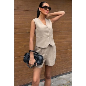 Yelek Şort Flamlı Keten Takım 10133-17