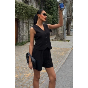 Yelek Şort Flamlı Keten Takım 10133-17