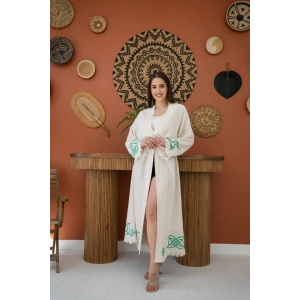 Yeşil Baskı Detay Keten Hırka