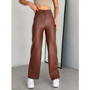 Yüksek Bel Geniş Paça Içi şardonlu Deri Pantolon.