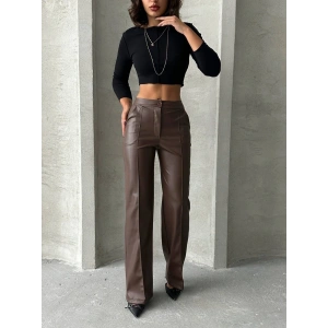 Zr deri palazzo pantolon kahve h24654