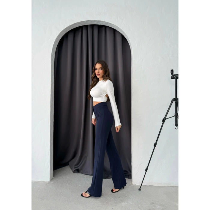 Düğmeli Palazzo pantolon lacivert p170091