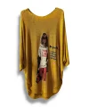 Kadın Merserize Triko Bluz – Oversize Rahat Kalıp, Baskılı Bluz (38-48 Beden)